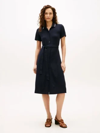 Robe polo mi-longue à ceintures et col à revers