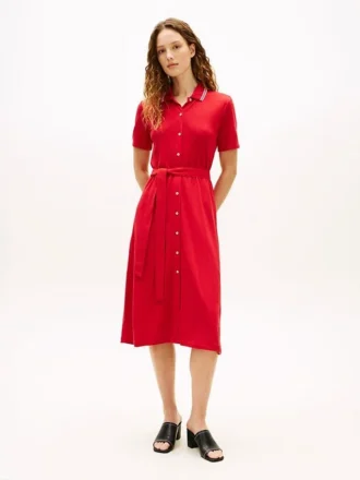 Robe polo mi-longue à ceintures et col à revers