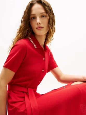 Robe polo mi-longue à ceintures et col à revers