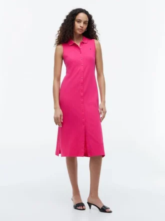 Robe polo midi sans manches en piqué
