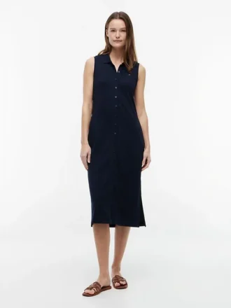 Robe polo midi sans manches en piqué