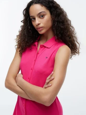 Robe polo midi sans manches en piqué