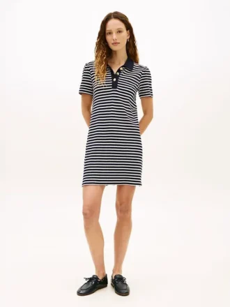 Robe polo rayée en interlock avec boutons dorés