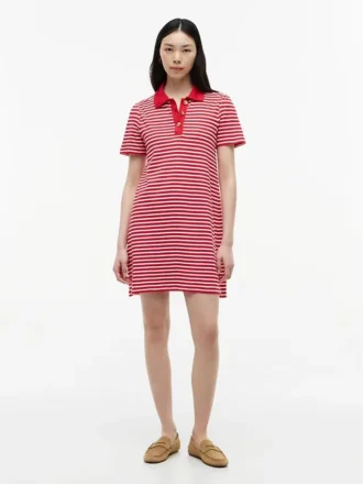 Robe polo rayée en interlock avec boutons dorés