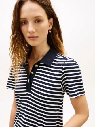 Robe polo rayée en interlock avec boutons dorés