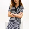 Robe polo rayée en interlock avec boutons dorés