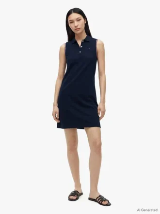 Robe polo sans manches en piqué stretch