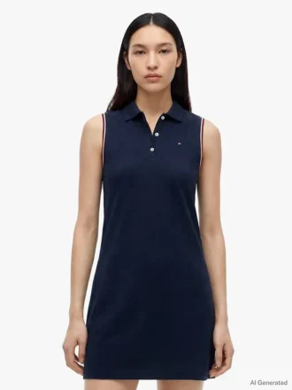 Robe polo sans manches en piqué stretch