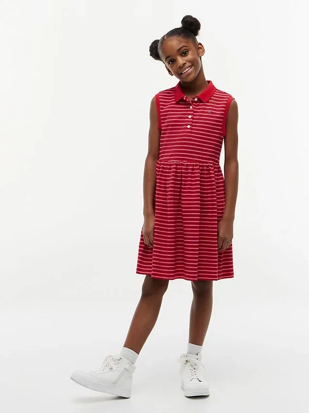 Robe polo sans manches à rayures pour enfant Robe polo sans manches à rayures pour enfant
