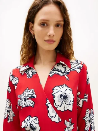 Robe portefeuille en crêpe à imprimé floral