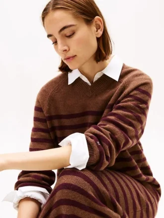 Robe-pull en laine et cachemire à rayures