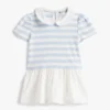 Robe rayée en mélange de matières pour bébés Robe rayée en mélange de matières pour bébés