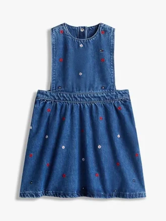 Robe-salopette en denim à fleurs pour enfant