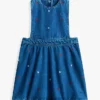 Robe-salopette en denim à fleurs pour enfant Robe-salopette en denim à fleurs pour enfant
