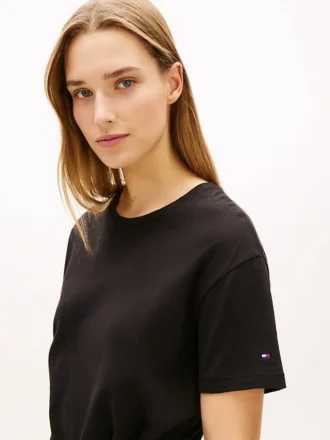 Robe t-shirt mi-longue en coton flammé à nouer sur le devant