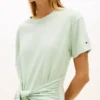 Robe t-shirt mi-longue en coton flammé à nouer sur le devant Robe t-shirt mi-longue en coton flammé à nouer sur le devant