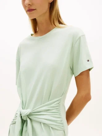 Robe t-shirt mi-longue en coton flammé à nouer sur le devant