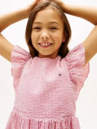 Robe à volants en seersucker rayé pour enfant