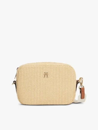 Sac à bandoulière en raphia avec logo monogramme