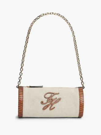 Sac en lin à bandoulière en chaîne et monogramme Script