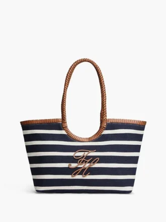 Sac fourre-tout à rayures bretonnes et monogramme en lettres cursives