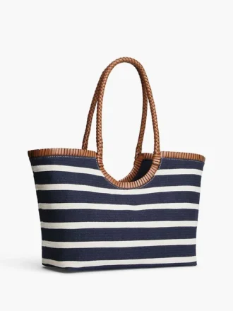 Sac fourre-tout à rayures bretonnes et monogramme en lettres cursives