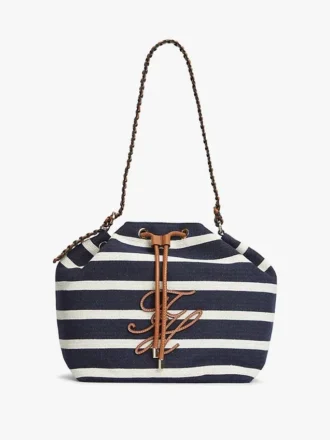 Sac seau à rayures bretonnes et monogramme script