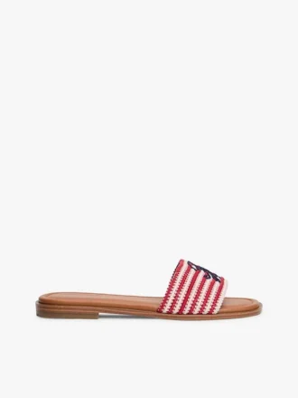 Sandales à lanières tissées avec monogramme et rayures