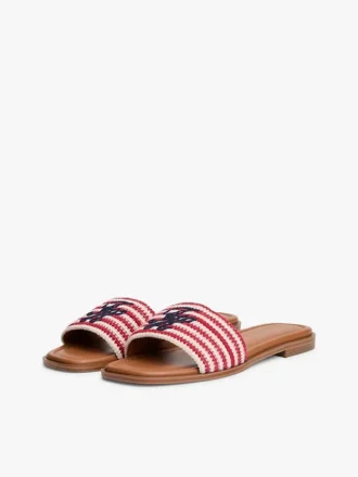 Sandales à lanières tissées avec monogramme et rayures