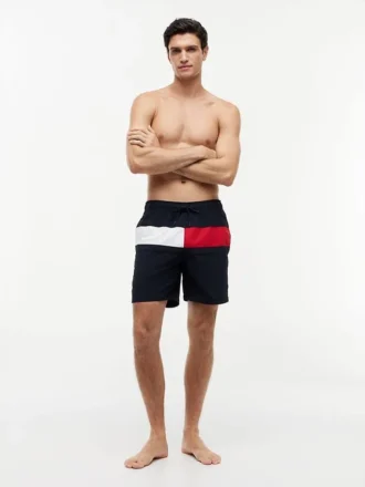 Short de bain 7&Prime; avec logo drapeau
