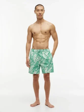 Short de bain à imprimé tropical 18 cm