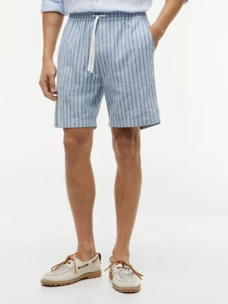 Shorts 7&Prime; en coton et lin rayé