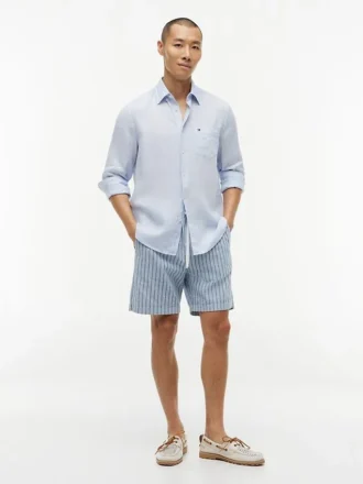Shorts 7&Prime; en coton et lin rayé
