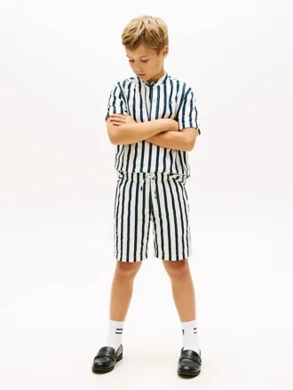 Shorts ample à rayures en mélange de lin pour enfant Shorts ample à rayures en mélange de lin pour enfant