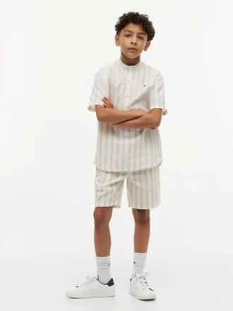 Shorts ample à rayures en mélange de lin pour enfant Shorts ample à rayures en mélange de lin pour enfant