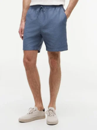 Shorts en coton et lin, coupe classique, 18 cm