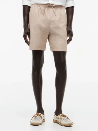 Shorts en coton et lin, coupe classique, 18 cm