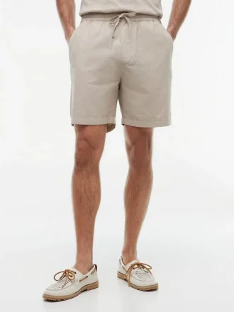 Shorts en coton et lin, coupe classique, 18 cm