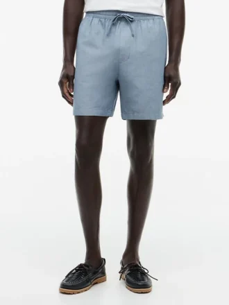 Shorts en coton et lin, coupe classique, 18 cm