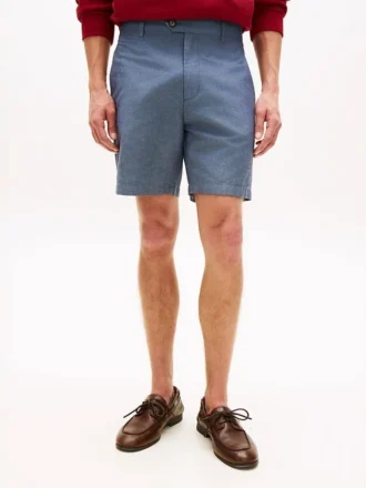 Shorts en coton et lin, coupe classique, 18 cm