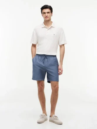 Shorts en coton et lin, coupe classique, 18 cm