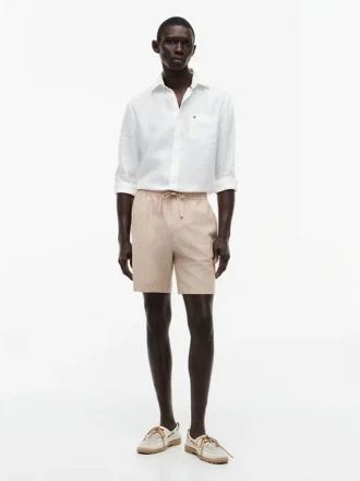 Shorts en coton et lin, coupe classique, 18 cm