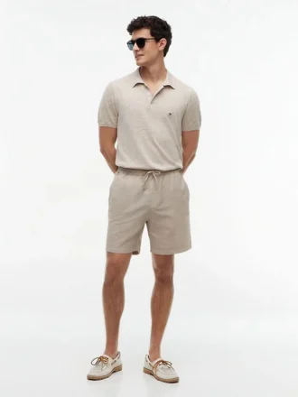 Shorts en coton et lin, coupe classique, 18 cm