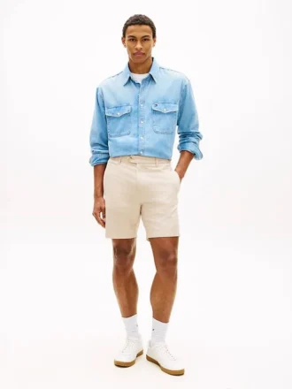 Shorts en coton et lin, coupe classique, 18 cm Shorts en coton et lin, coupe classique, 18 cm