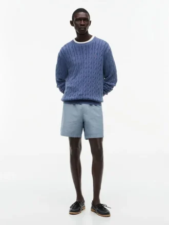 Shorts en coton et lin, coupe classique, 18 cm