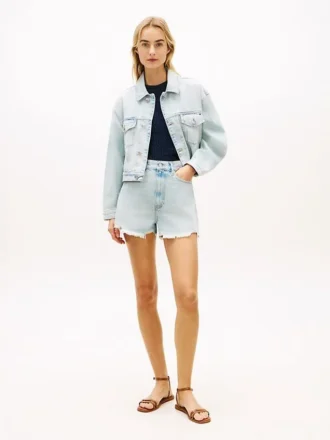 Shorts en denim large à taille haute et effet vieilli