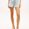 Shorts en denim large à taille haute et effet vieilli