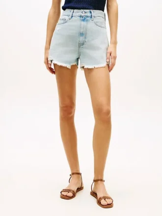 Shorts en denim large à taille haute et effet vieilli
