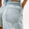 Shorts en denim large à taille haute et effet vieilli