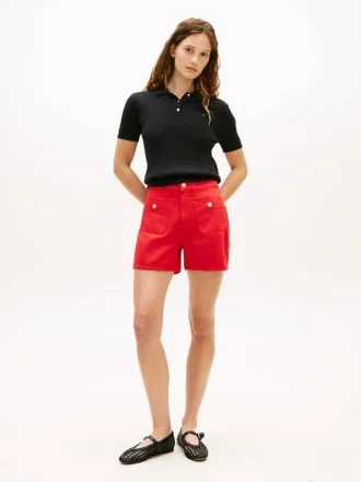 Shorts en denim à poches boutonnées dorées